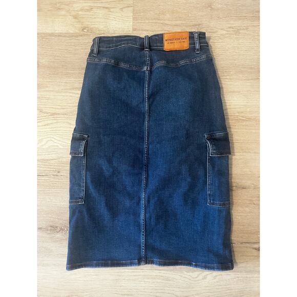 Denim Cargo Skirt midi length front slit size Small - Picture 5 of 5